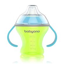 BabyOno непроливайка Natural nursing салатовый с голубыми ручками 180 мл