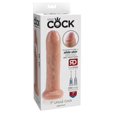  Телесный необрезанный фаллоимитатор на присоске 7  Uncut Cock - 19,1 см.