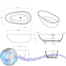 Ванна из искусственного камня Aquanet Miracle TC-S06B 185x83, глянцевая