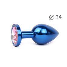 Anal Jewelry Plug Коническая синяя анальная втулка с розовым кристаллом - 8,2 см. (розовый)