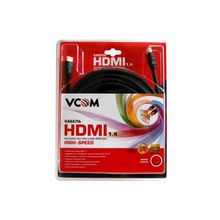 Кабель HDMI VCOM ver.1.4, 1080P, 24K GOLD разъёмы, 20м, черный, блистер