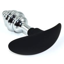 Серебристая пробка-елочка для ношения с силиконовым ограничителем - 10,3 см. серебристый с черным