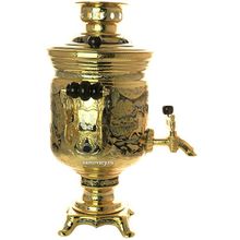 Электрический самовар 3 литра с позолотой и ручной гравировкой "Царская охота", арт. 130595