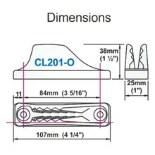 Clamcleat Стопор щелевой Clamcleat CL201-O 6 - 10 мм 106 x 25 x 38 мм вертикальная установка