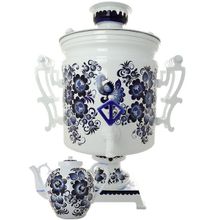 Комплект "Гжель": самовар электрический 45 литров с автоматическим отключением и заварочный чайник, арт. 110919