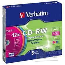 Verbatim Диски CD-RW 8-12x 700Mb 80min Slim Case, 5 шт. 43167