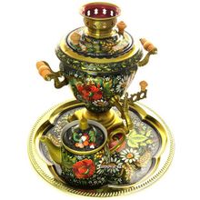 Набор cамовар электрический 2 литра с художественной росписью "Маки на черном", арт. 110386