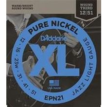 EPN21 XL PURE NICKEL Струны для электрогитары чистый никель Jazz Light 12-51 D`Addario