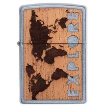 Зажигалка серебристая матовая Zippo Woodchuck USA Explore с покрытием Street Chrome