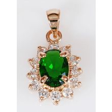 Кулон с зелёным фианитом "Малый овал в цирконах"