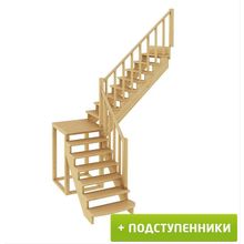 Лестница К-002М 4 П 15 ступеней (h=3,12 м) с подступенками, сосна