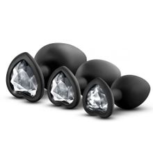Набор из 3 черных пробок с прозрачным кристаллом-сердечком Bling Plugs Training Kit (222525)