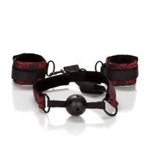 Кляп с наручниками Breathable Ball Gag With Cuffs черный с красным