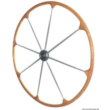Osculati SS steering wheel w teak external rim 600 mm, 45.167.04