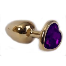 Анальная втулка с кристаллом сердце Small Gold фиолетовая 7 см