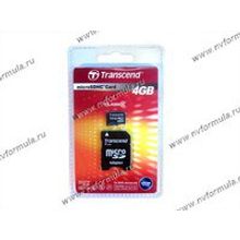 Флеш накопитель Micro SDHC Card  4Гб Transcend Class  6 с адаптером SD