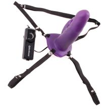 Pipedream Фиолетовый полый страпон с вибрацией и клиторальным стимулятором Wonderful Wabbit Hollow Strap-on - 18 см.