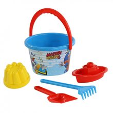 Набор Disney «Микки и Весёлые гонки» №7: ведро среднее с наклейкой, лопатка, грабельки, 1 формочка, кораблик Юнга