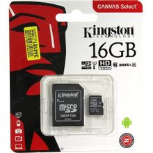 Карта памяти microSDHC 16Gb Kingston Canvas Select Class 10, UHS-I, U1 + адаптер