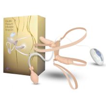 Женский страпон DOUBLE VIBRATING STRAP-ON с вагинальной пробкой - 17 см. телесный