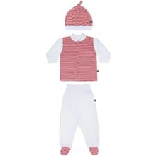 Kiddy bird кофточка, ползунки и шапочка белый красная полоска