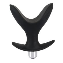 Orion Чёрная анальная V-образная пробка Black Velvets Vibrating Anchor Plug с вибрацией - 10,3 см. (черный)