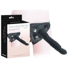 Черный страпон 8 inch Strap-on Ripple Dildo Vibe - 21 см.