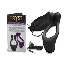 Doc Johnson Чёрный вибромассажер для пар TRYST Multi Erogenous Zone Massager (черный)