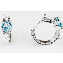 Серьги с (RH) голубым фианитом "Колечки 1 камень 2 циркона"