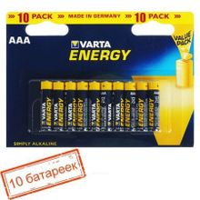 Батарейка AAA VARTA LR03 10BL Energy, щелочная, 10 шт, в блистере (4103)