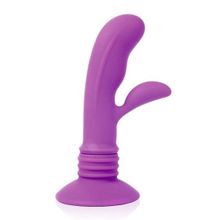 Bior toys Фиолетовый вибратор с клиторальным отростком на присоске - 11 см.