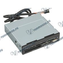 Картридер CF MD SDXC microSDXC MMC MS M2 xD Ginzzu "GR-136UB", в 3.5" отсек, доп. порт USB, черный (USB2.0) (ret) [117542]