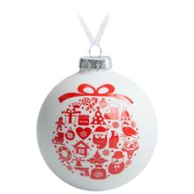 Елочный шар Новогодний коллаж, 10 см, белый с красным