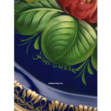 Поднос Жостово с художественной росписью "Букет на синем фоне", фигурный, арт. 8184