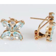 Серьги с голубым фианитом "Цветочек 2 циркона"