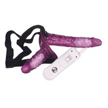 Страпон с вибрацией и вагинальной пробкой STRAP ON DUO - 18 см. (фиолетовый)