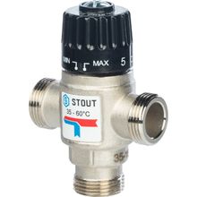 Термостатический смесительный клапан Stout 1" НР, 35-60 С, KV 2,5 м3 ч