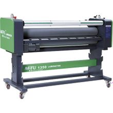 mefu mf1350-В2.  Гибридный горячий  (от 0 до 100 С) односторонний, ширина1240мм, скорость до 6 м мин, толщина материала до 25мм, пневмопривод высоты вала, автоподмотка подложки и готовой продукции, контроль натяжения, ИК нагрев, время нагрева 10-15 мин., 