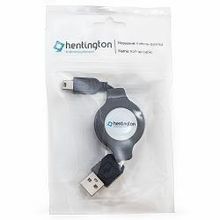 Кабель Hentington HA-1110, USB - mini USB, 0.8 м, рулетка, черный