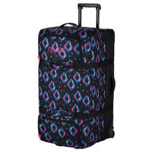 Дорожная сумка для женщин с выдвижной ручкой Dakine Womens Split Roller 65L Kamali цвет чёрный с синими ромбами