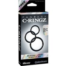  Набор из трех черных эрекционных колец Silicone 3-Ring Stamina Set