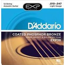 EXP38 Coated Phosphor Bronze Комплект струн для 12-струнной гитары, ф б, Light, 10-47, DAddario