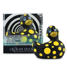 Черный вибратор-уточка I Rub My Duckie 2.0 Happiness в жёлтый горох (черный с желтым)