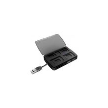 Card reader ORIENT BA-200, Combo Card R W 80 in 1(SDHC microSD miniSD MS Duo M2), USB 2.0, ext, USB HUB 2 port, контейнер для хранения карт памяти, black, ret