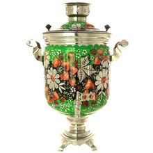 Набор самовар электрический 10 литров с художественной росписью "Ромашки на зеленом фоне" арт.103562