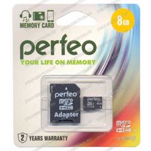Карта памяти 8 Gb Perfeo MicroSD (Class10) с SD адаптером