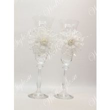 Украшение на свадебные бокалы белое, набор из 2 шт. K010302