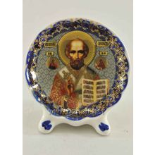 Плакетка на ножках с ликом "Николай Чудотворец". Гжельский фарфор. арт. 0037
