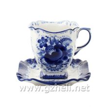 Чайная пара "Теремок". Гжельский фарфор арт. 1284