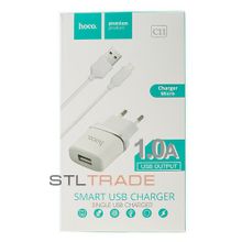 Сетевое зарядное устройство c USB+кабель Micro HOCO C11, белое, max 1.0A